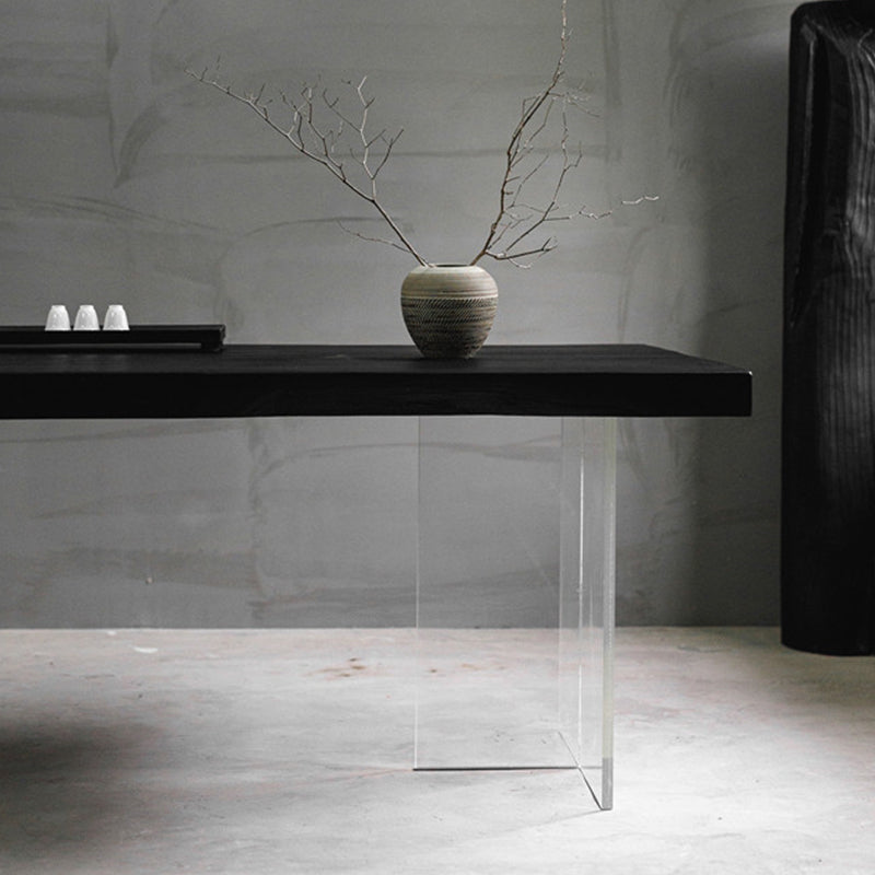 Pine Wood Top Dining Table Contemporary Rectangle Dining Table with Double Pedestal Base