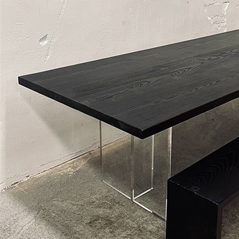 Pine Wood Top Dining Table Contemporary Rectangle Dining Table with Double Pedestal Base
