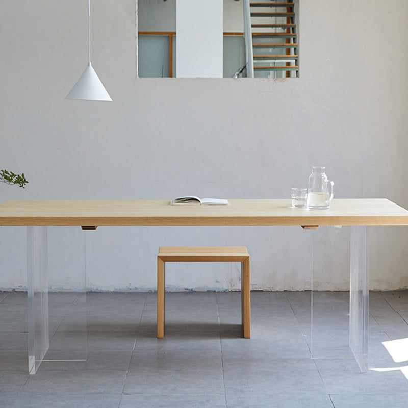 Pine Wood Top Dining Table Contemporary Rectangle Dining Table with Double Pedestal Base