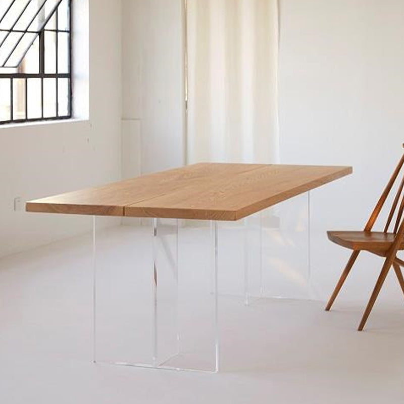 Pine Wood Top Dining Table Contemporary Rectangle Dining Table with Double Pedestal Base