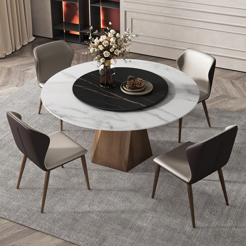 Stone Top Dining Table Contemporary Dining Table with Brown Pedestal Base