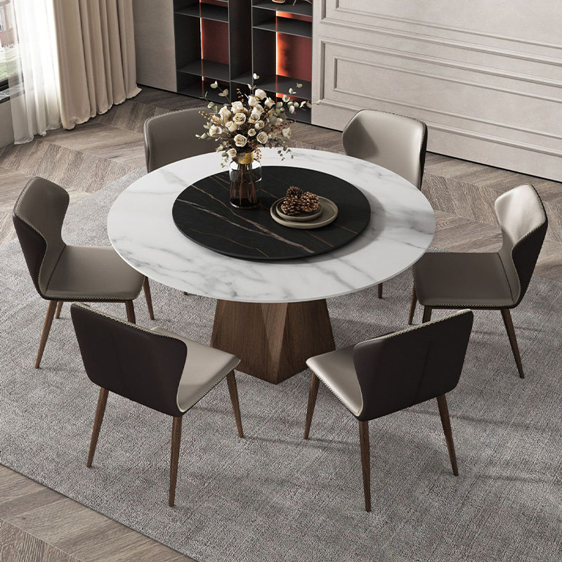 Stone Top Dining Table Contemporary Dining Table with Brown Pedestal Base