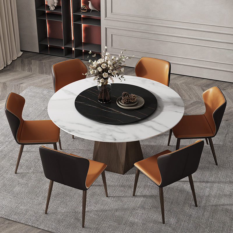 Stone Top Dining Table Contemporary Dining Table with Brown Pedestal Base