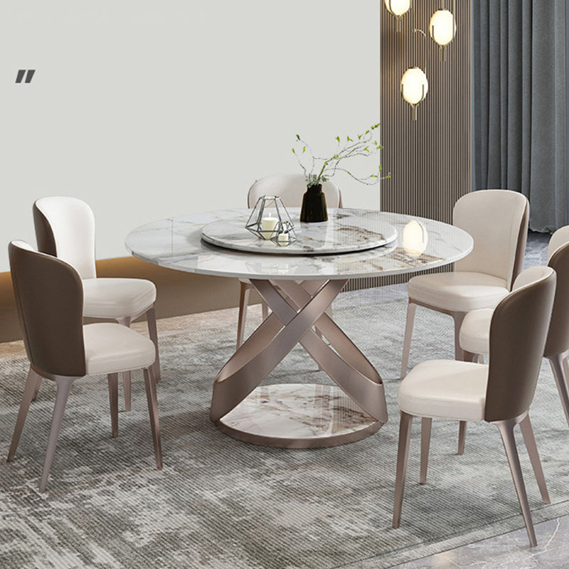 Mesa de comedor de piedra redonda de mesa contemporánea con base de pedestal sin plataforma giratoria