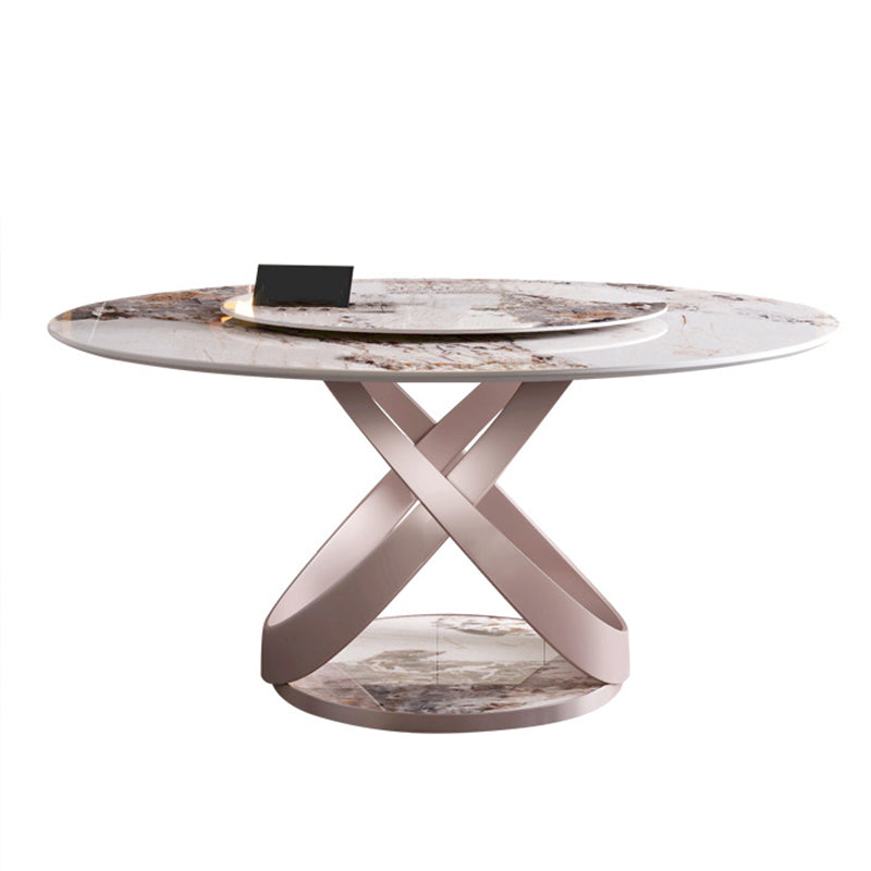 Mesa de comedor de piedra redonda de mesa contemporánea con base de pedestal sin plataforma giratoria