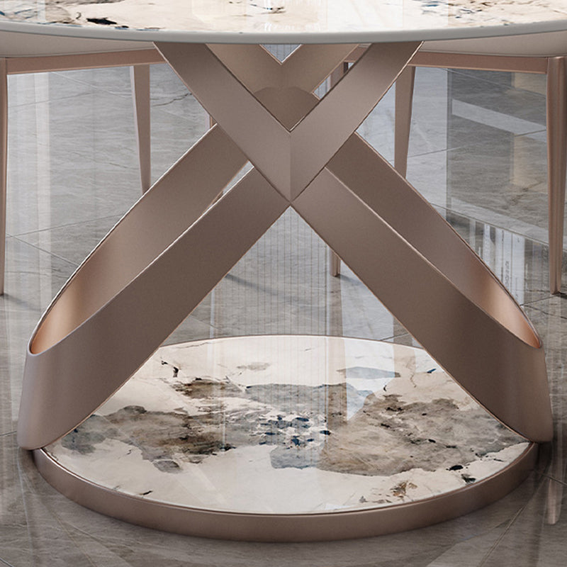 Mesa de comedor de piedra redonda de mesa contemporánea con base de pedestal sin plataforma giratoria