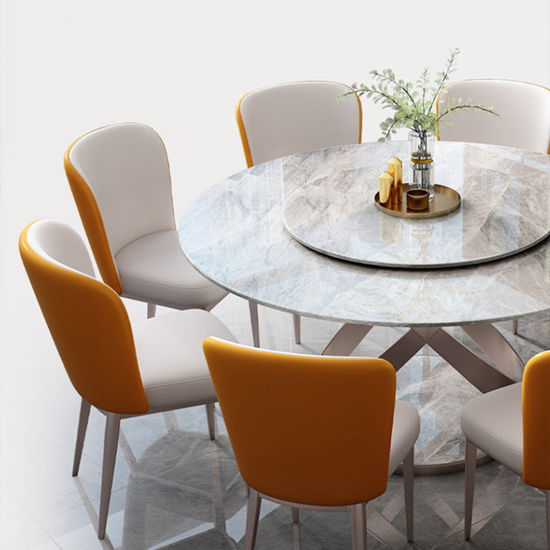 Mesa de comedor de piedra redonda de mesa contemporánea con base de pedestal sin plataforma giratoria