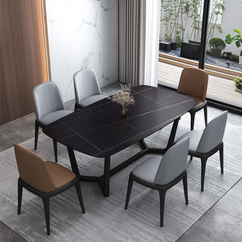 Eigentijdse stenen rechthoekige eettafel met matte afwerking en sledebasistafel