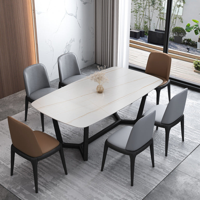 Eigentijdse stenen rechthoekige eettafel met matte afwerking en sledebasistafel