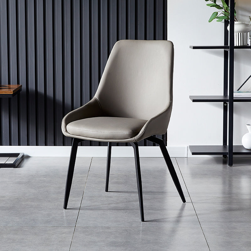 Silla lateral de comedor con respaldo sólido y brazo industrial, silla lateral de comedor de cuero