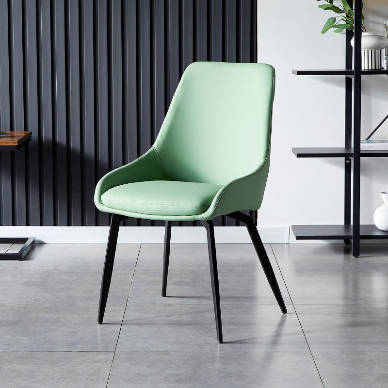 Silla lateral de comedor con respaldo sólido y brazo industrial, silla lateral de comedor de cuero