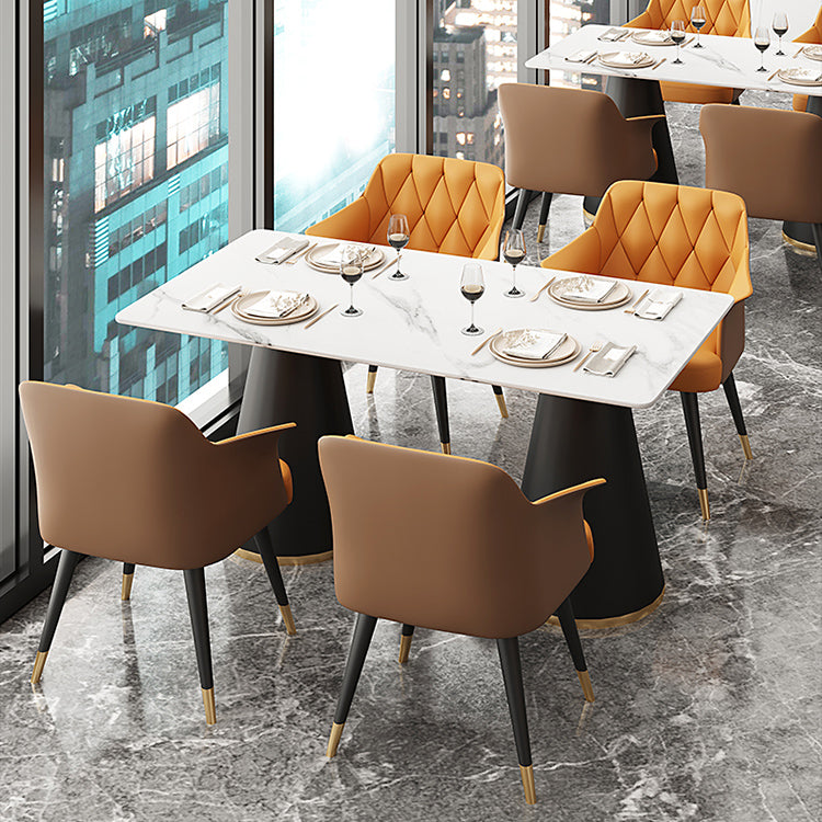 Silla de comedor con brazo de metal Glam, sillas laterales de piel sintética para uso doméstico