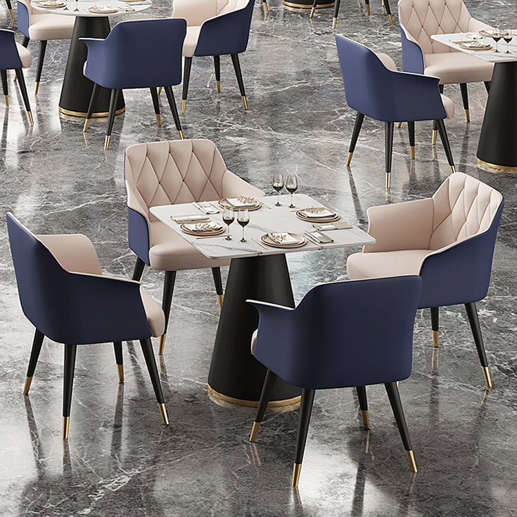 Silla de comedor con brazo de metal Glam, sillas laterales de piel sintética para uso doméstico