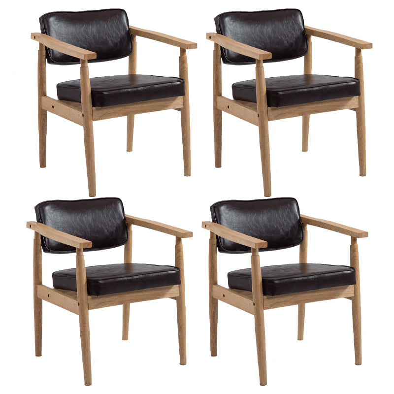 Silla de comedor de cuero con respaldo abierto de madera de caucho de granja con acabado mate