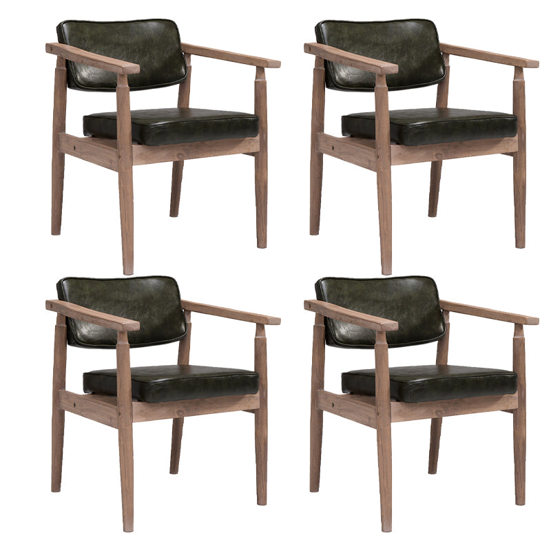 Silla de comedor de cuero con respaldo abierto de madera de caucho de granja con acabado mate