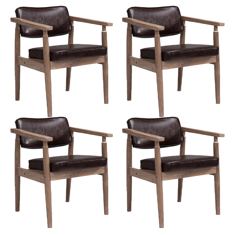 Silla de comedor de cuero con respaldo abierto de madera de caucho de granja con acabado mate