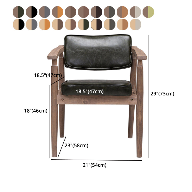 Silla de comedor de cuero con respaldo abierto de madera de caucho de granja con acabado mate