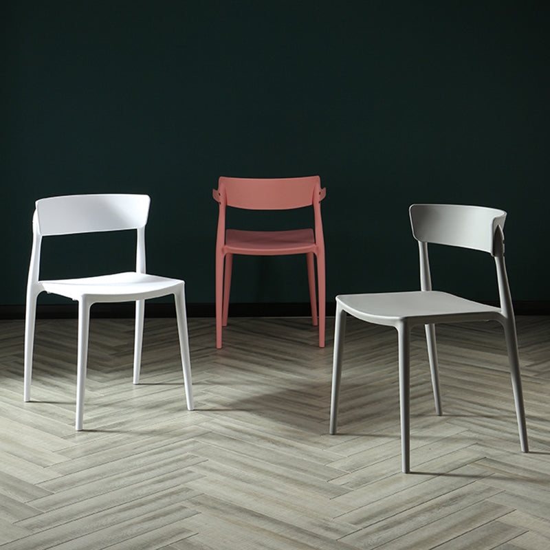 Silla sin brazos de comedor de plástico escandinavo, silla lateral con respaldo abierto