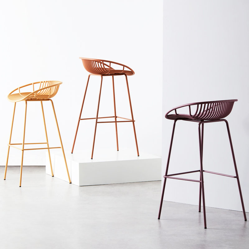 Nordic Metal Low Back Barstool Simple Indoor Tall Stool with Plastic Seat