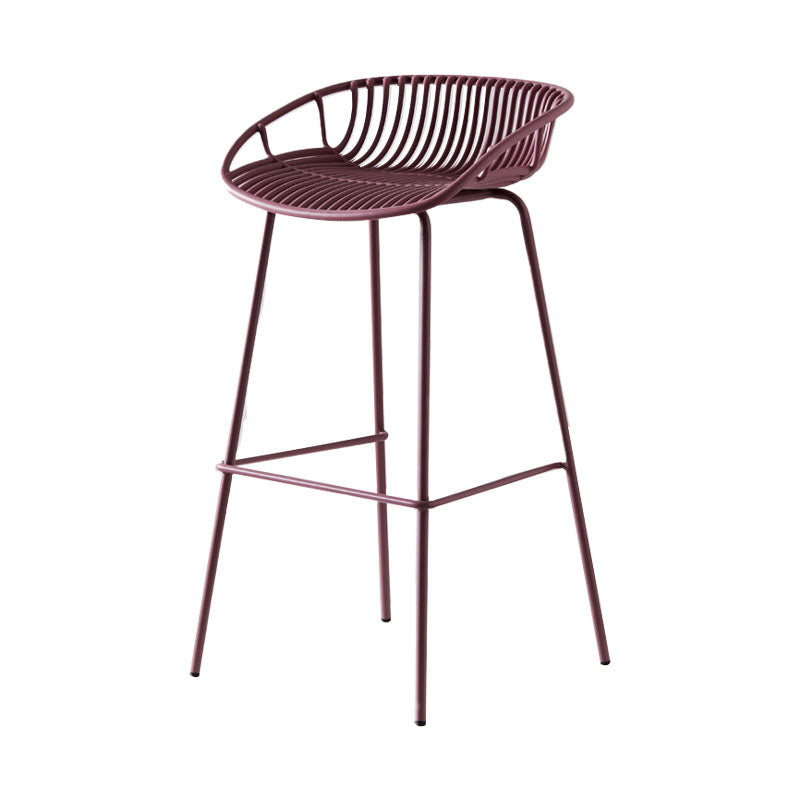 Nordic Metal Low Back Barstool Simple Indoor Tall Stool with Plastic Seat