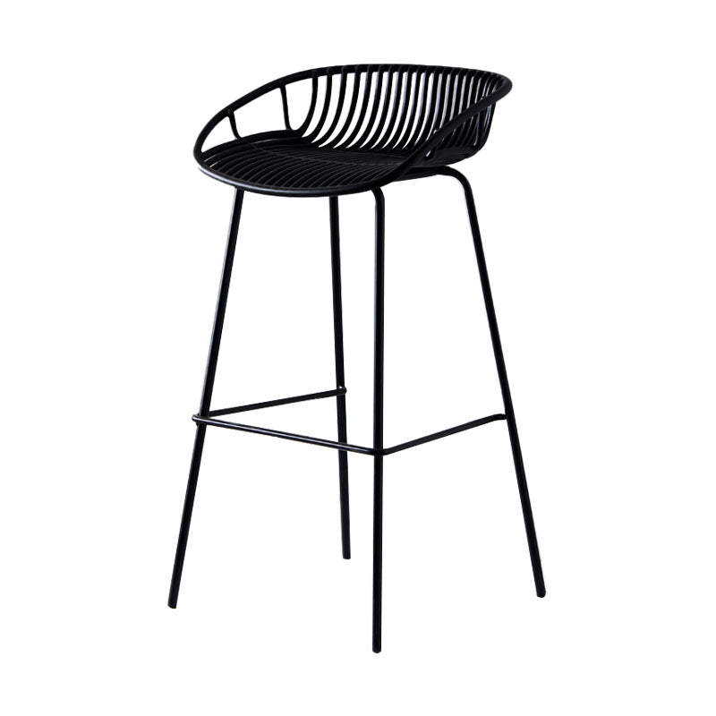 Nordic Metal Low Back Barstool Simple Indoor Tall Stool with Plastic Seat