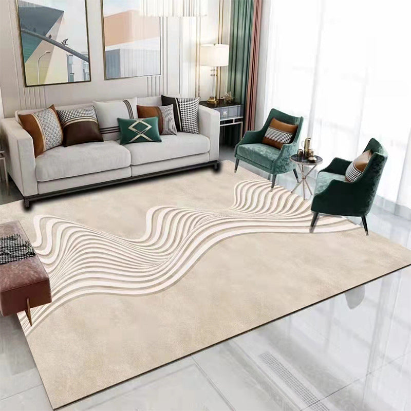 Light Brown Line Rug Polyester Modern Rug Washable Rug for Living Room