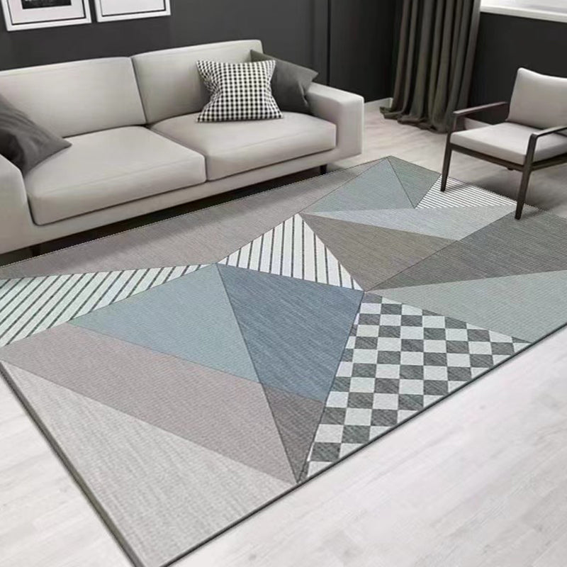 Tappeto grigio con stampa di geometria poliestere moderna tappeto resistente alle macchie per soggiorno