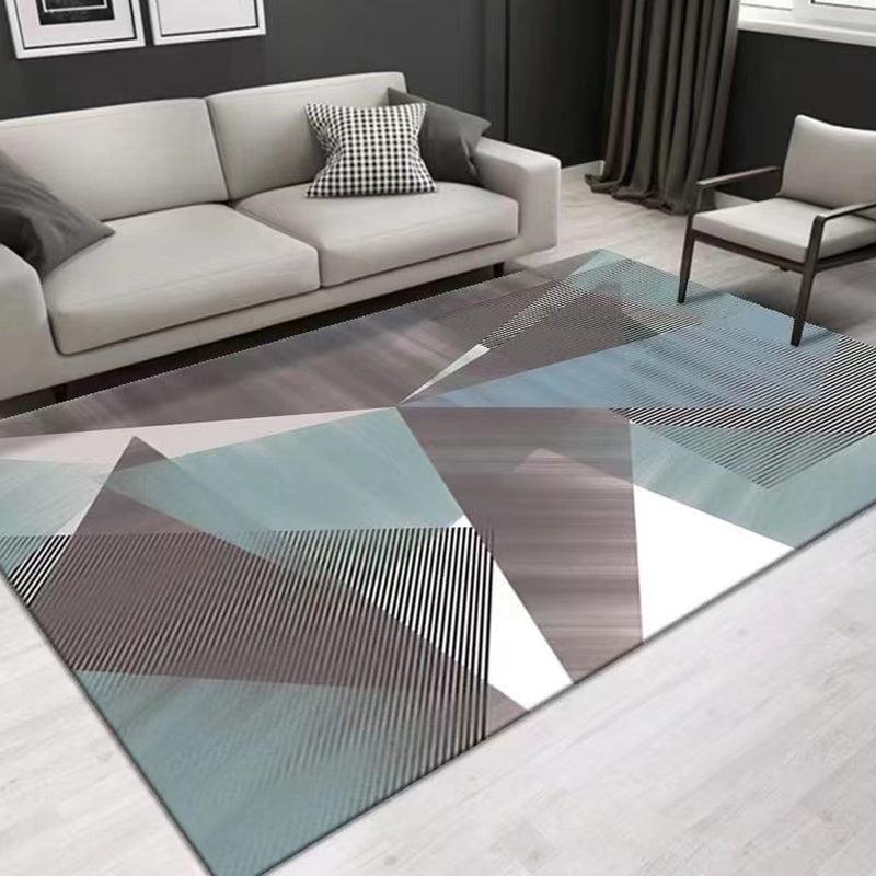 Tappeto grigio con stampa di geometria poliestere moderna tappeto resistente alle macchie per soggiorno