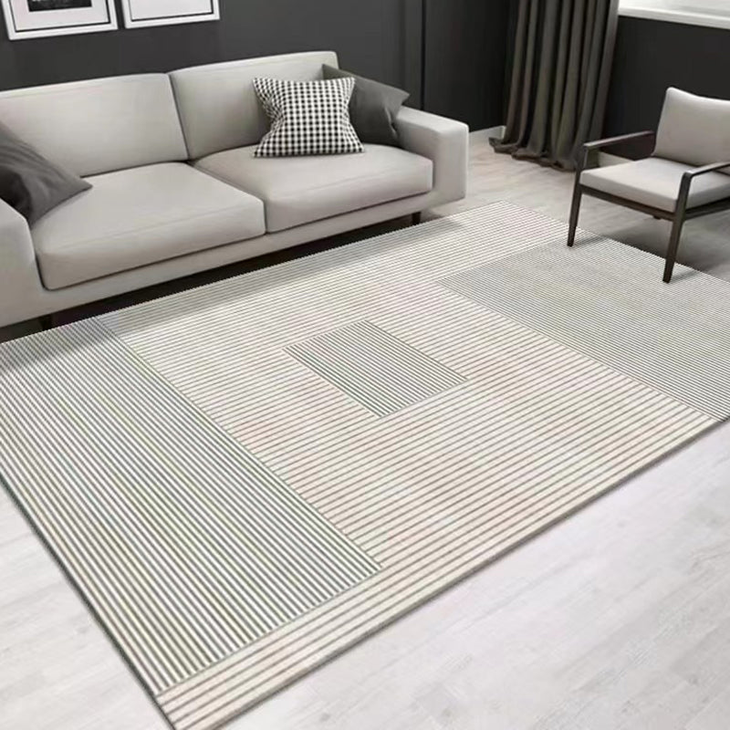 Tappeto grigio con stampa di geometria poliestere moderna tappeto resistente alle macchie per soggiorno