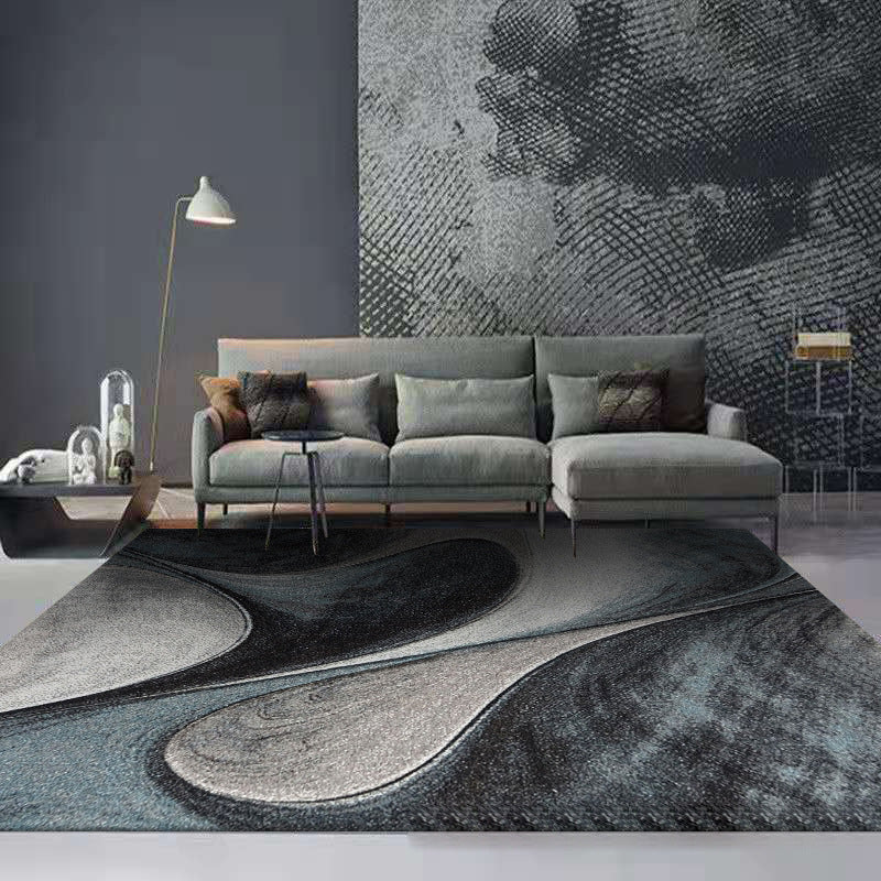 Dark Gray Modern Rug Polyester Abstract Color Piece Rug Washable Rug for Living Room