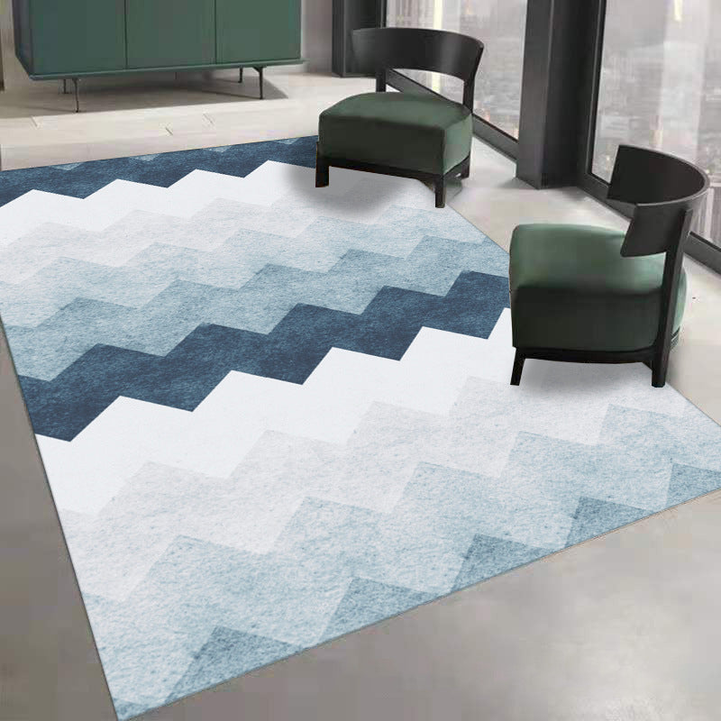 White Modern Rug Polyester Wave Pattern Rug Washable Rug for Living Room