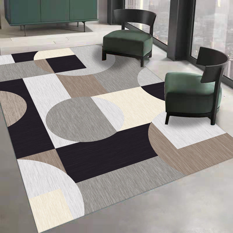 White Modern Rug Polyester Wave Pattern Rug Washable Rug for Living Room