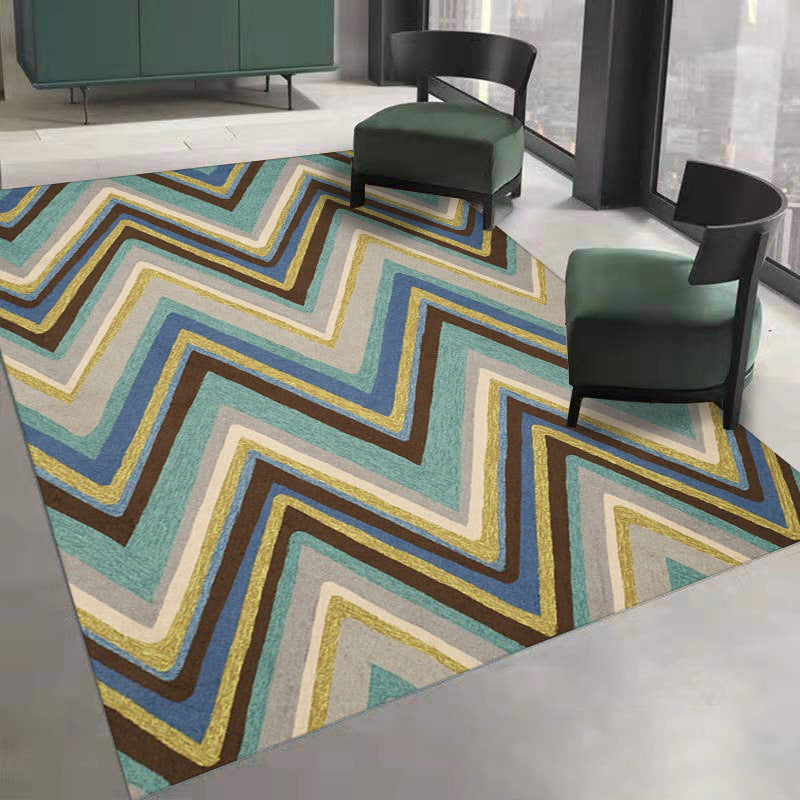 White Modern Rug Polyester Wave Pattern Rug Washable Rug for Living Room