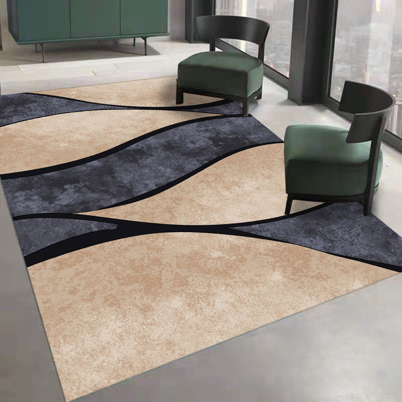 White Modern Rug Polyester Wave Pattern Rug Washable Rug for Living Room