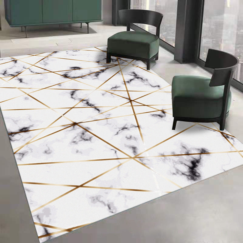 White Modern Rug Polyester Wave Pattern Rug Washable Rug for Living Room