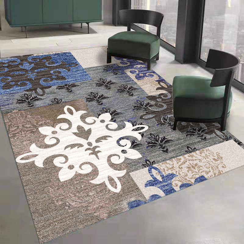 White Modern Rug Polyester Wave Pattern Rug Washable Rug for Living Room