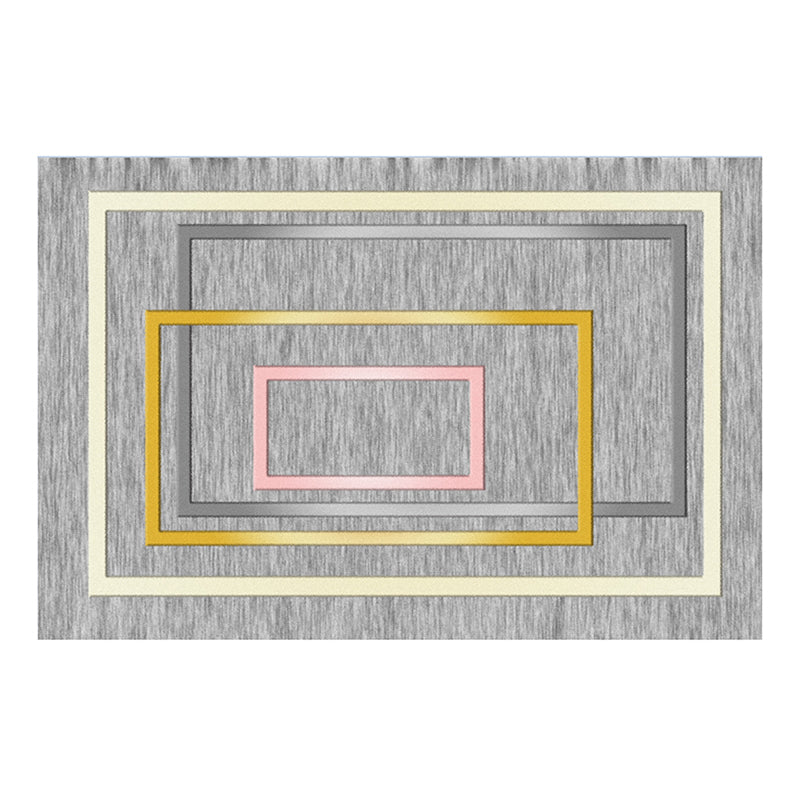 Light Gray Graphic Rug Polyester Modern Rug Stain Resistant Rug for Living Room
