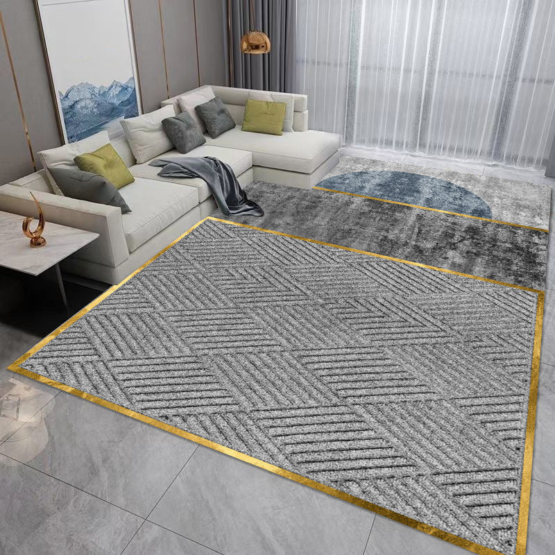 Light Gray Graphic Rug Polyester Modern Rug Stain Resistant Rug for Living Room