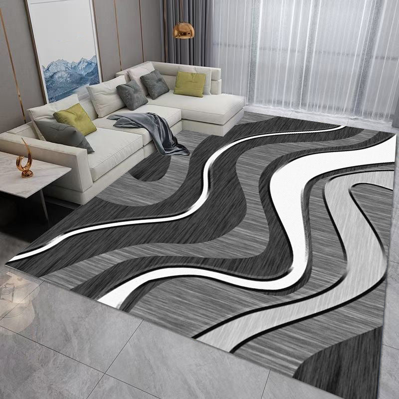Light Gray Graphic Rug Polyester Modern Rug Stain Resistant Rug for Living Room