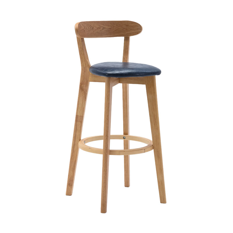 Natural Wood Upholstered Counter Stools Scandinavian Footrest Bar Stools