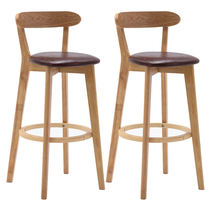 Natural Wood Upholstered Counter Stools Scandinavian Footrest Bar Stools