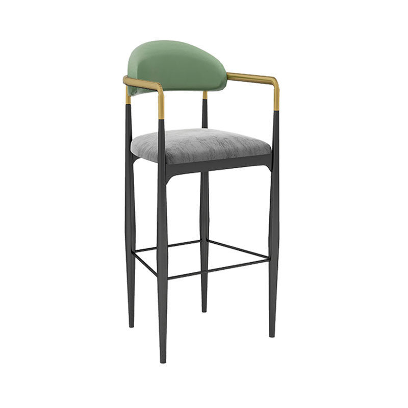 Scandinavian Metal Upholstered Counter Stools Armed Bar Stools with Footrest