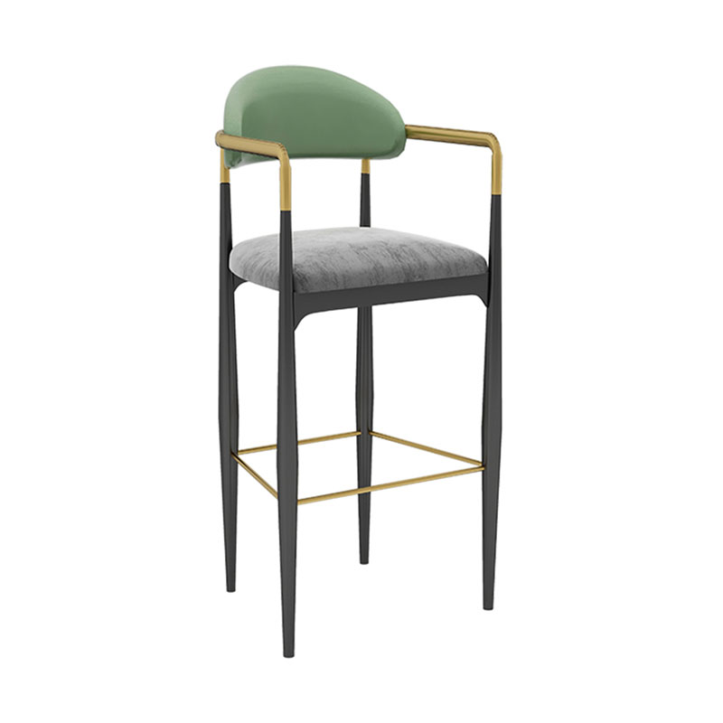 Scandinavian Metal Upholstered Counter Stools Armed Bar Stools with Footrest