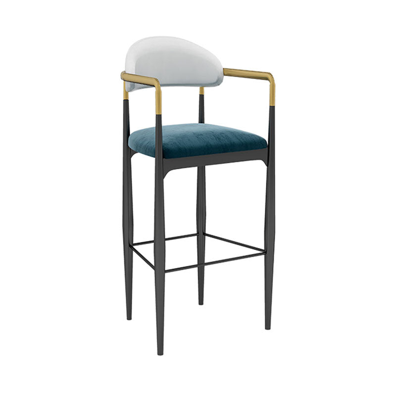 Scandinavian Metal Upholstered Counter Stools Armed Bar Stools with Footrest