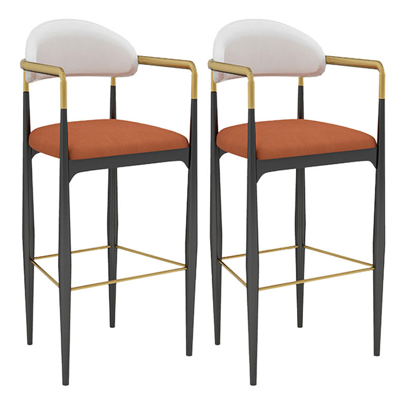 Scandinavian Metal Upholstered Counter Stools Armed Bar Stools with Footrest