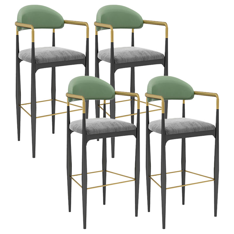 Scandinavian Metal Upholstered Counter Stools Armed Bar Stools with Footrest
