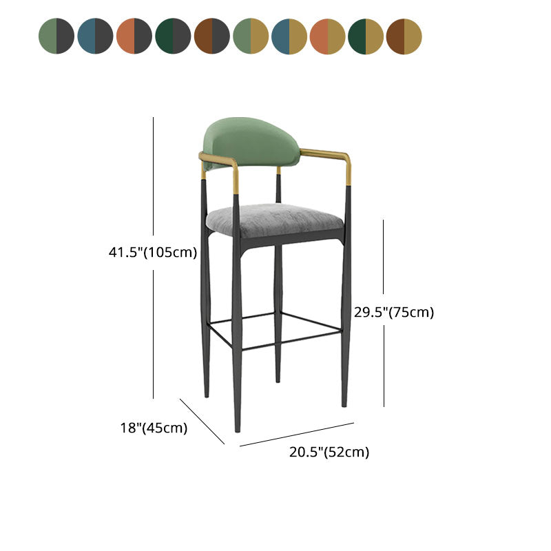 Scandinavian Metal Upholstered Counter Stools Armed Bar Stools with Footrest