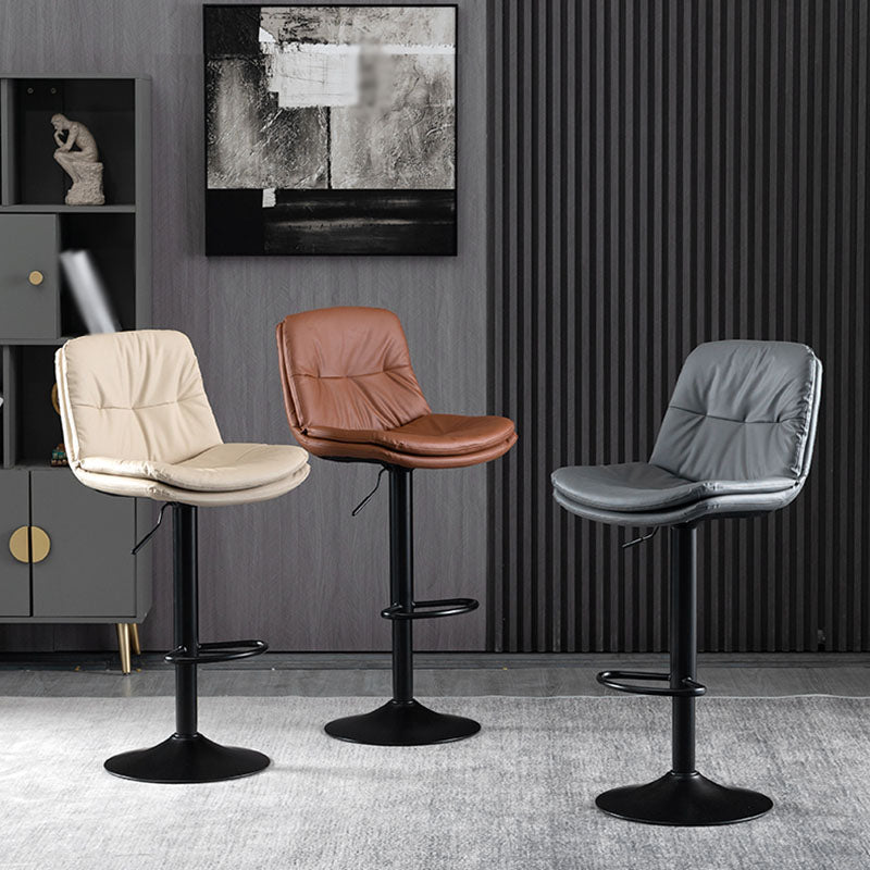 Nordic Steel Adjustable Swivel Barstool Indoor Tall Stool with Leather Seat