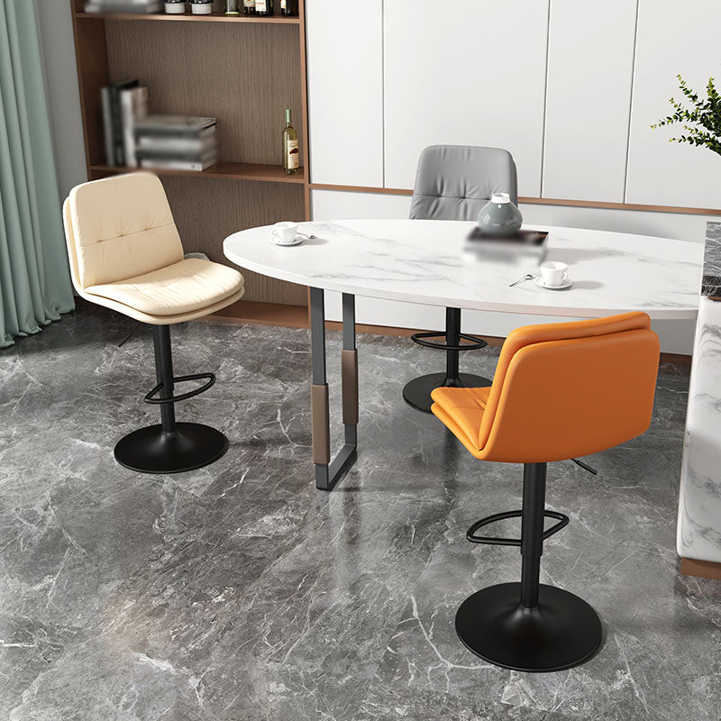 Nordic Steel Adjustable Swivel Barstool Indoor Tall Stool with Leather Seat