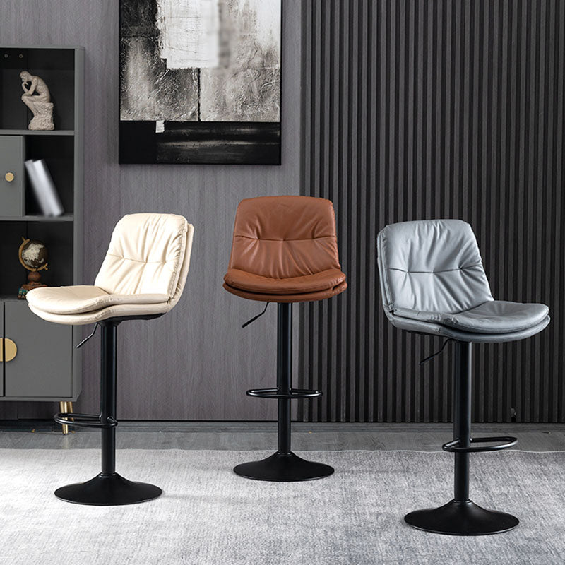 Nordic Steel Adjustable Swivel Barstool Indoor Tall Stool with Leather Seat